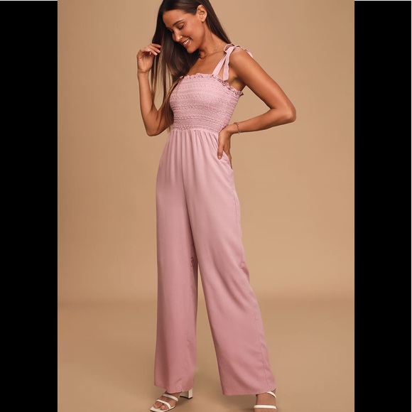 Lulus Blush Pink Wide Leg Jumpsuit with knot tie detailing on strap - Picture 4 of 4